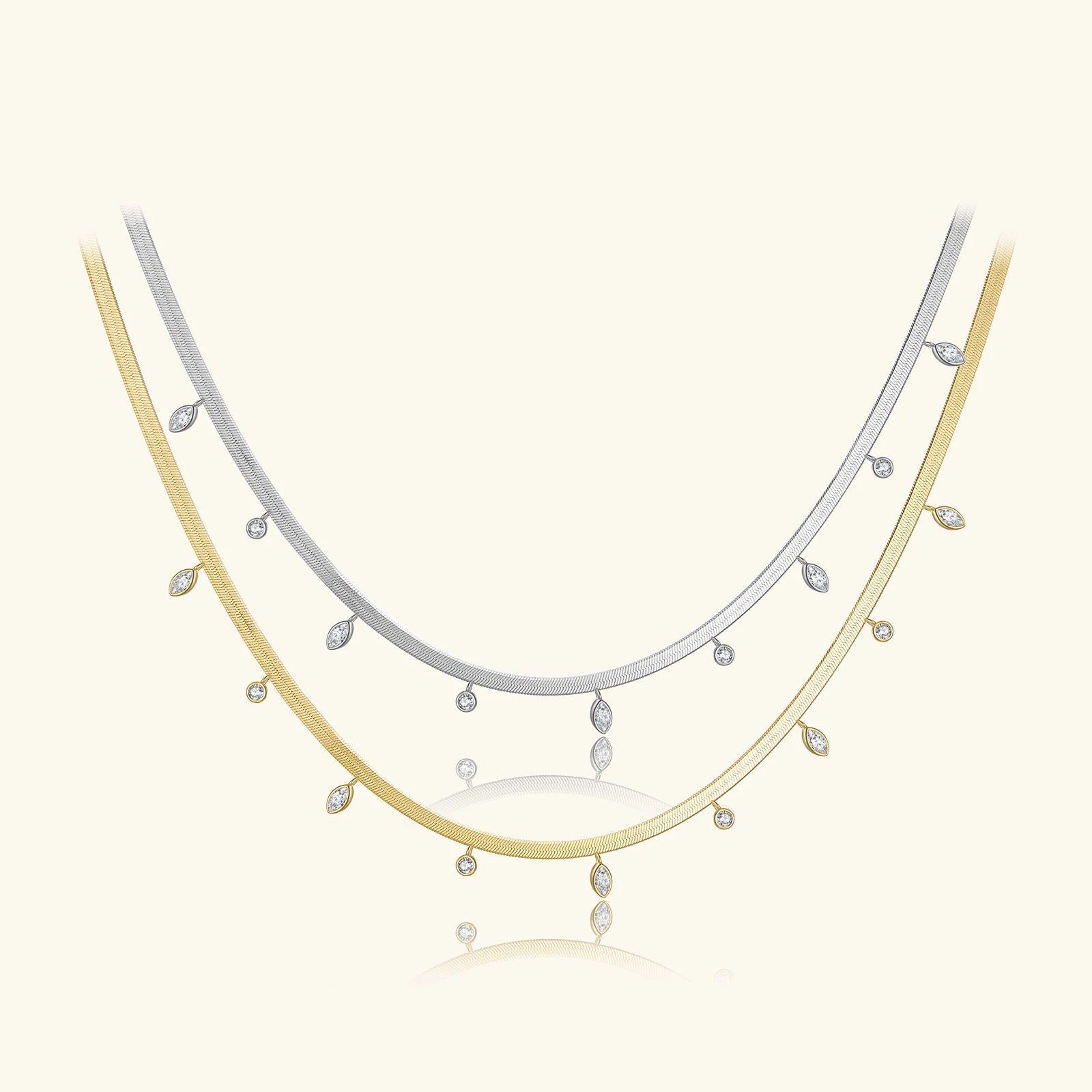 FUAMAY Silver Pear Baguette Round Cushion Shape Diamond 925 Herringbone Chokers Necklaces Woman Ladies