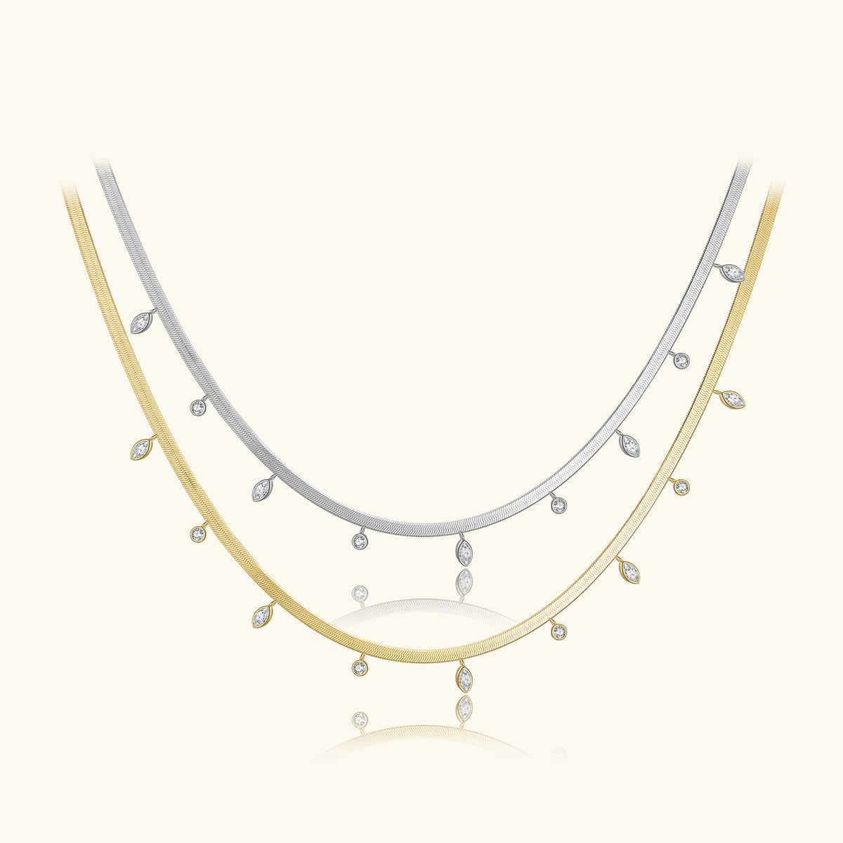 FUAMAY Silver Pear Baguette Round Cushion Shape Diamond 925 Herringbone Chokers Necklaces Woman Ladies MegaBDM