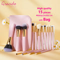 Gracedo RTS Pink 15-Piece Makeup Brush Set Custom Logo Luxury Gift Professional Maquillage Makeup Brush Bag for Face Wholesale