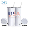 RTS US Warehouse 50PCS/CTN White Sublimation Blanks Stainless Steel Tumbler Straight 20oz Skinny Tumbler With Straw and Lids