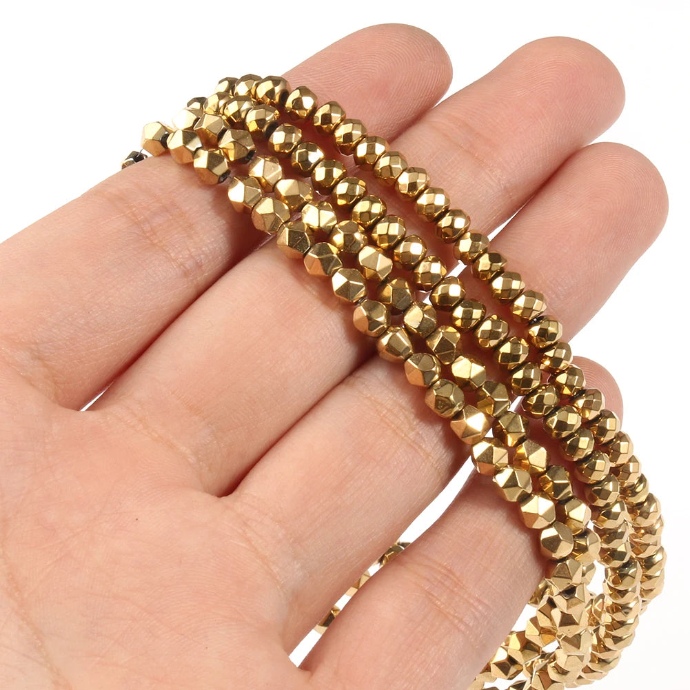 Natural 3/4MM Irregular Faceted Gold Plated Hematite Rondelle Spacer Beads for Jewelry Making DIY