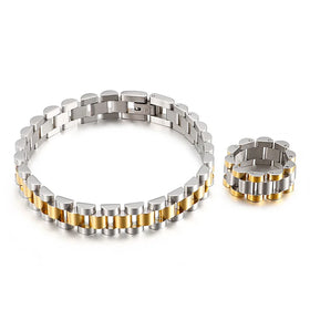 Trend Simple 18k Gold Plated Stainless Steel Watch Chain Jewelry Personality Business Men Ring Watch Band Bracelet for Men Women