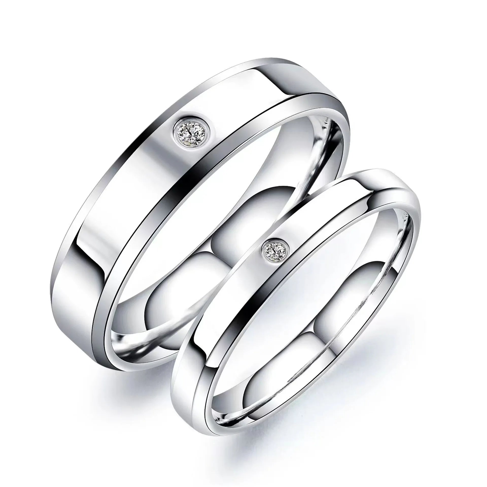 Simple Fashion Valentines Wedding Couple Jewelry Cubic Zirconia Stainless Steel Bands Engagement Ring