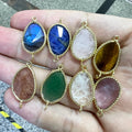 Hot Selling Faceted Cut Irregular Natural Crystal Stone Egg Shape Pendant tiger Eye Amethyst Lapis Connector Necklace Jewelry
