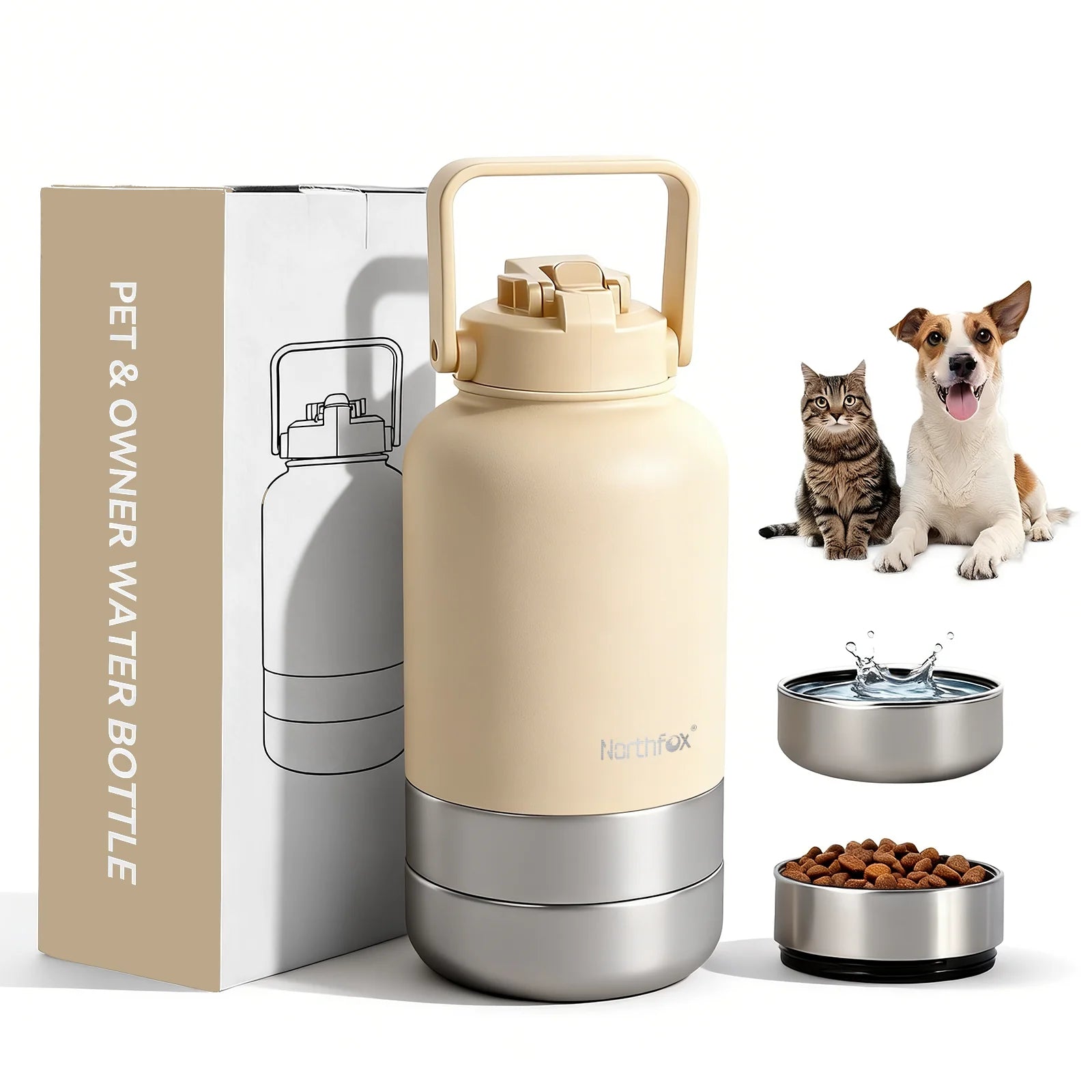Northfox Double Wall Stainless Steel Vacuum Leak-Proof BPA Free Cold Resistant 32oz Dog Water Bottle Portable Travel Outdoor Use
