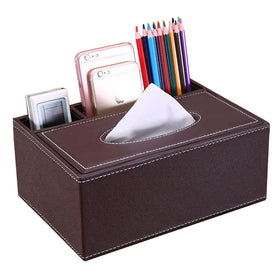 Handmade European Style Car PU Leather Wooden Tissue Box Holder Multi Function PU Pen Holder Office Desk Organizer Tissue Box