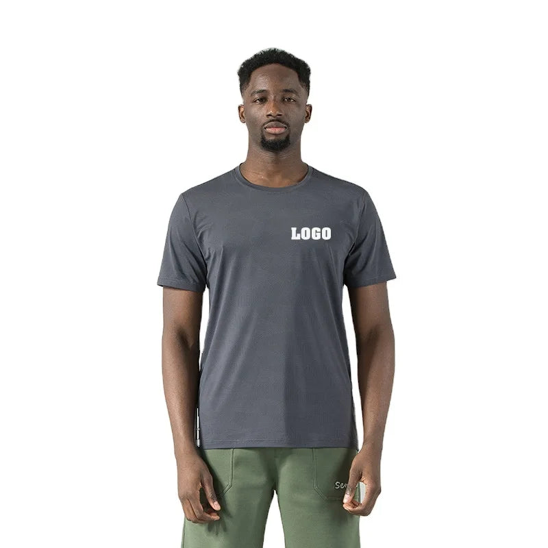 Fast Delivery Ice Silk Quick Dry Gym Fitness T Shirt Print Fashion Casual Workout Exercise Men's Sports Training Wear Clothes