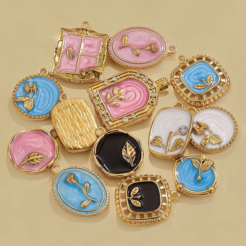 2025 New Arrival Hot Selling Stainless Steel 18k Gold Plated Colored Enamel Geometric Pendant DIY Accessories for Jewelry Making
