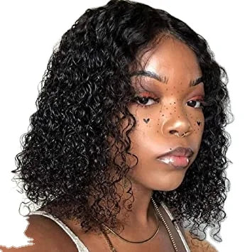 Human Hair 13x4 Lace Wig Water Wave Bob Wig Natural Black Color Free Part Pre Plucked Frontal Wig Hot Selling