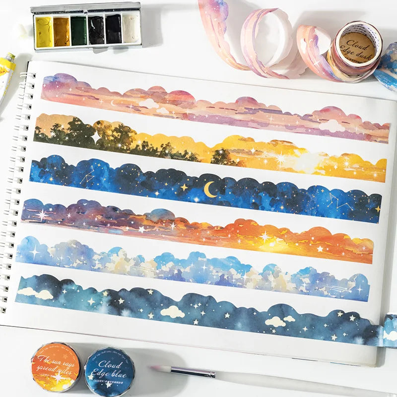 1Roll Watercolour Cloud Edge Shaped Tape Cloud Edge Walking Series Handbook Decoration DIY Stickers