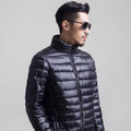 Cold Winter Men's Puffer Jacket Lightweight Shiny Duck Breathable Woolen Fabric Stand Collar Pattern Reversible Design