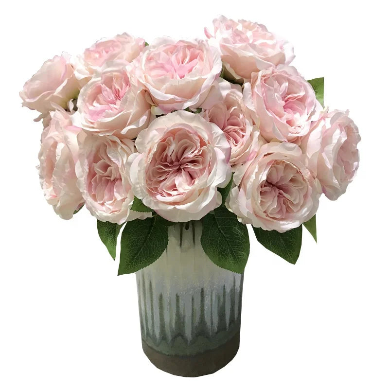 6 Heads Silk Flower Bouquet Artificial Austin Rose for Home Decor