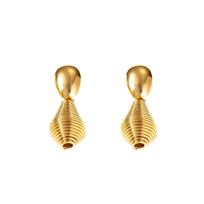 European American Fashionable Ladies Dangle Earrings Hot Selling Stainless Steel Textured Water Droplet Design Exaggerated