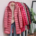 Hot Sell Winter Womens Down Jackets Long Ultra Light Thin Casual Coat Puffer Jacket Slim Remove Hooded Parka