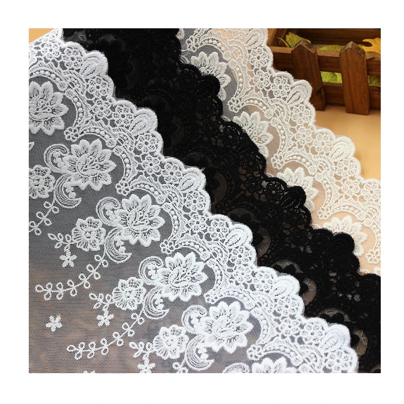 Factory Manufacturing Elegant 3D Jacquard Flower Design Lady Wear Accessories Nylon Lingerie Mesh Lace Trim