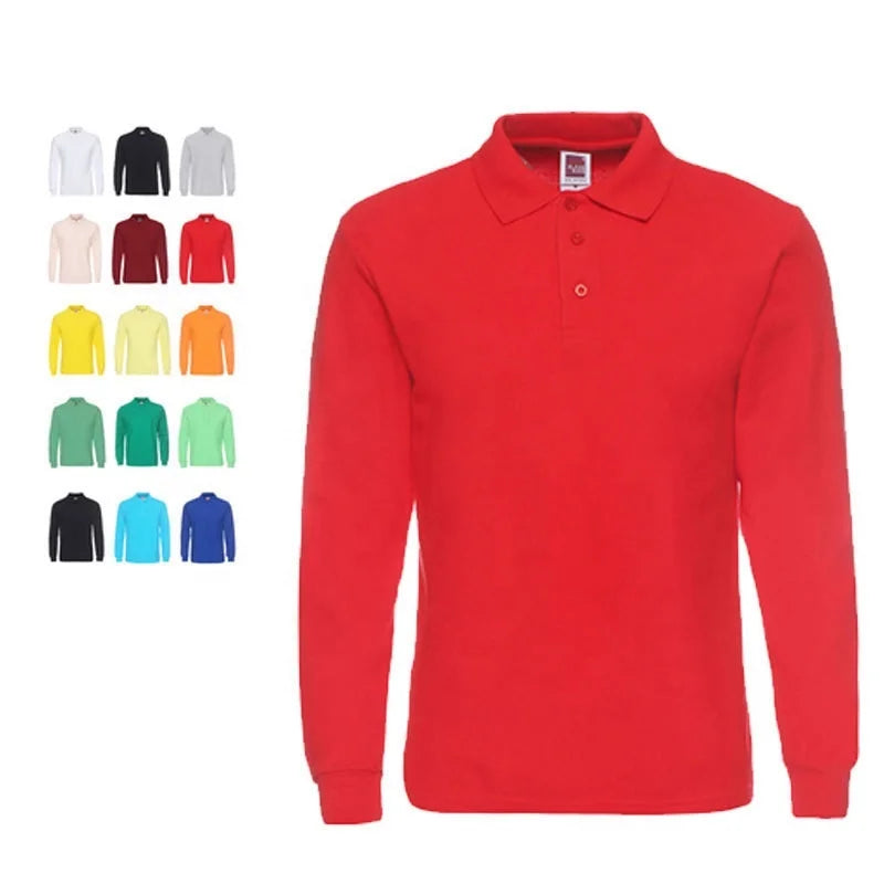 220gsm Adult Men Cotton Long Sleeve Oem logo Printed Solid Business Casual Paul Lapel t Shirt Blank Plain Custom Polo t Shirts