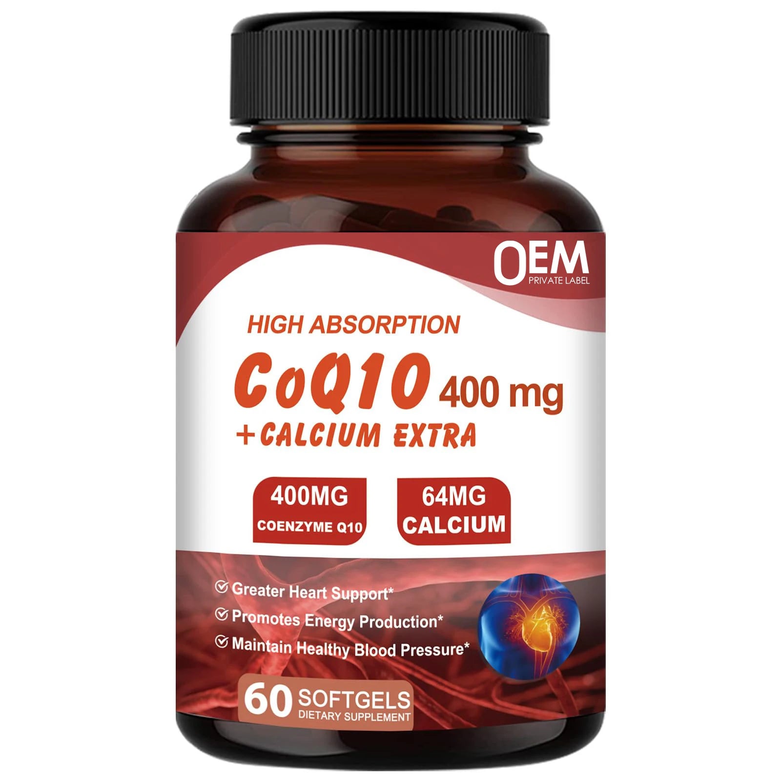 OEM Private Label High Absorption Coenzyme Q10 Supplements 400mg CoQ10 Capsules Heart Supports & Cellular Energy Production