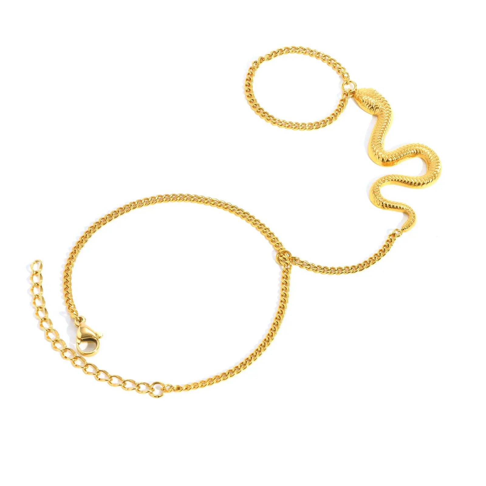N&S Ladies Gold 18K Stainless Steel Chain Snake Finger Bracelet Trendy Geometric Design European American Style for Gift