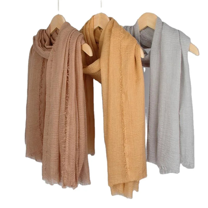Solid Color Cotton and Hemp Scarf Women's Scarf Bubble Sunscreen Gauze