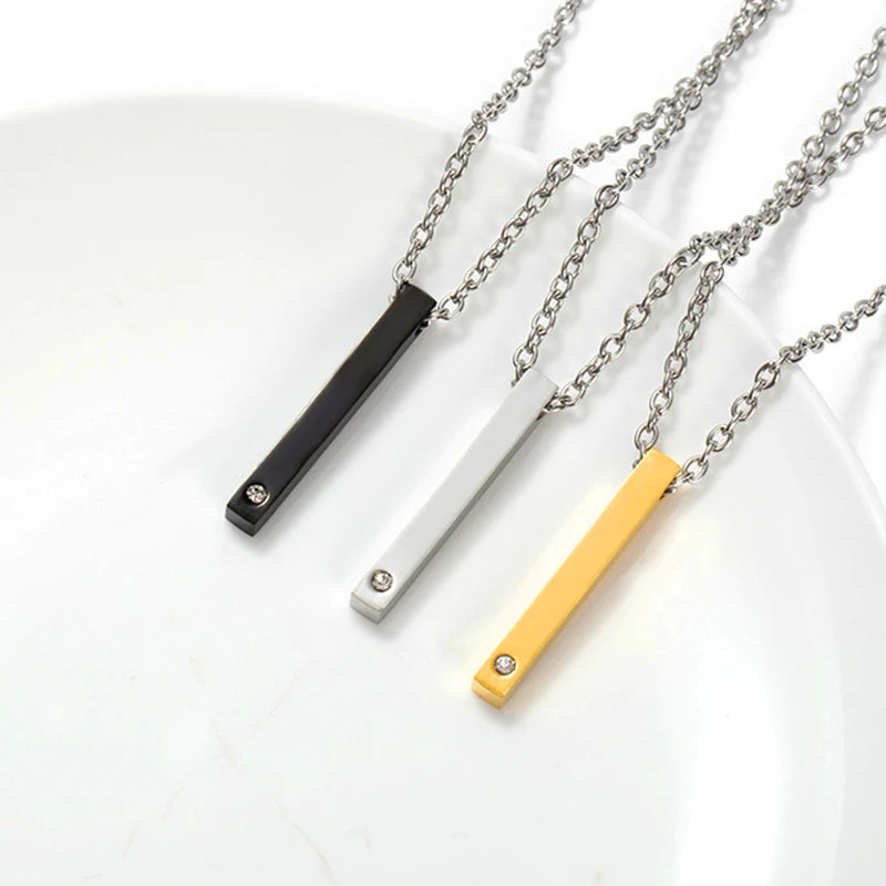 Fashion Blank Bar Necklace for Laser Engraving Custom Engraved Cubic Zircon Diamond Pave Vertical Blank Bar Pendant Necklace