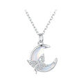 925 Sterling Silver Romantic Moon Pendant Necklace Butterfly Neck Chain Pave Setting CZ for Women Valentine's Day Gift BSN353