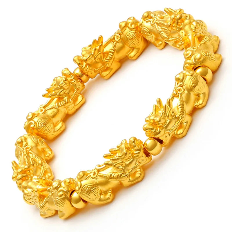10mm Feng Shui Bead Bracelet Gold Beads Wealth Good Luck Pixiu Bracelet for Men Women