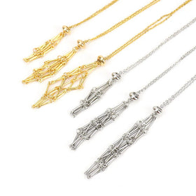 18k Gold Plated Stainless Steel Empty Cage Pendant Necklace DIY Multi Sizes Handmade Woven Net Crystal Holder Necklace for Stone