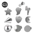 G23 Titanium Moon Star Internally Threaded Labret Dermal Anchor Lip Bar and Tragus Piercing Wedding Occasion Wholesale