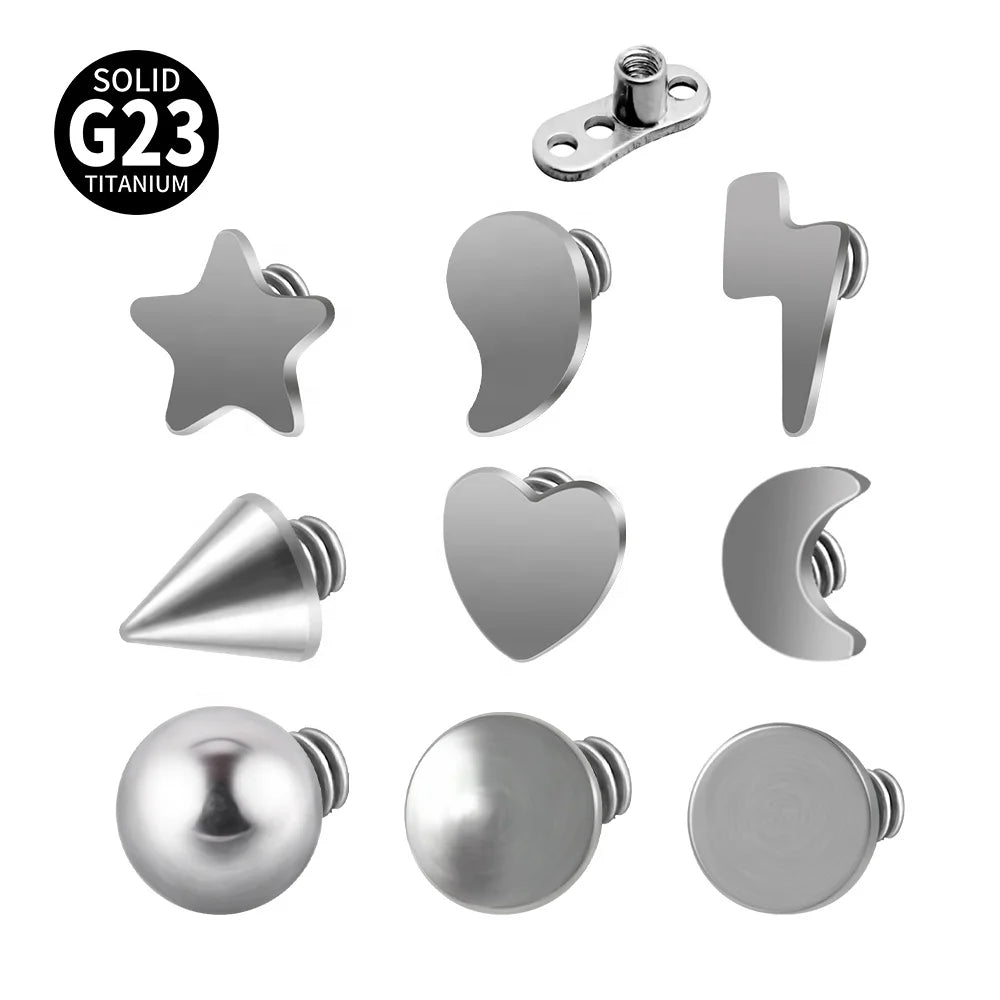 G23 Titanium Moon Star Internally Threaded Labret Dermal Anchor Lip Bar and Tragus Piercing Wedding Occasion Wholesale