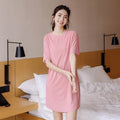 New Summer Solid Nightgown Ice Silk Short Sleeve Loose A-line Dress Lady Casual Sleepwear Dress