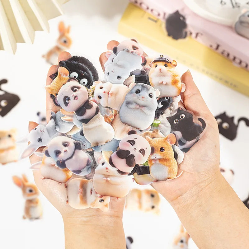Cuteism Series Animal Theme Decorative Phone Back Card Decoration Stickers 30 Stickers Per Pack