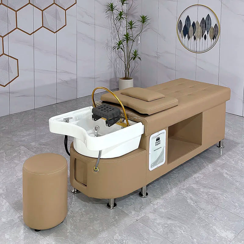 Winplus Brown Wash Basin Wooden Spa Head Water Therapy Thai Massage Headspa Lay Down Washing Salon Japanese Head Spa Shampoo Bed