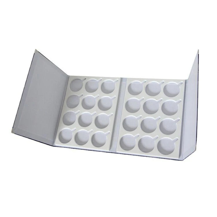JS-C199 Wholesale Black PU Leather Sunglasses Lens Display Case White EVA Lining 24 Grids Glasses Lens Foldable Storage Box