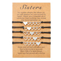 Handmade Mexican Black String Stainless Steel Five-linked Hearts Sister Adjustable Bracelets Bangle for 5 Bracelet Best Friends