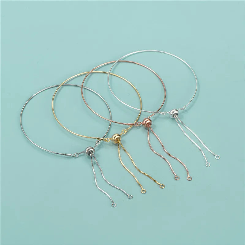 DIY Gold Plated 925 Sterling Silver Smooth Bangle Bracelets with Adjustable Extend Box Chain