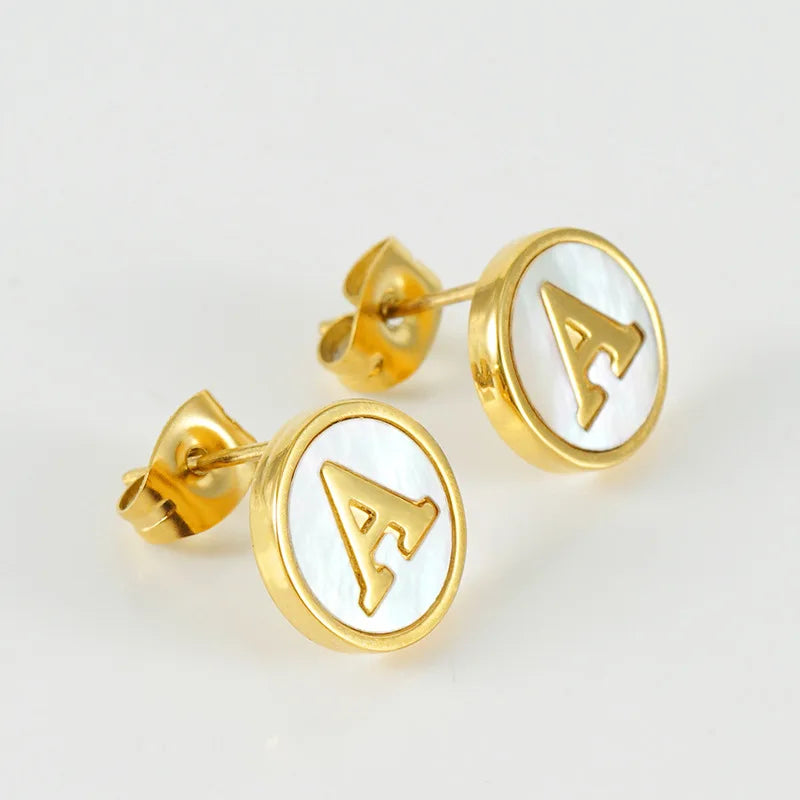 Hot Selling Custom Stainless Steel 26 Letters Stud Earrings Gold Plated Trendy Jewelry for Women Parties Wholesale