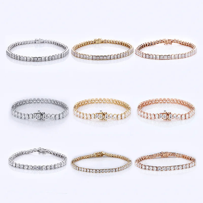 Sterling Silver 925 9K 10K 14K 18K Gold Moissanite Lab Grown Diamond Sapphire Ruby Emerald Tennis Bracelet Chain