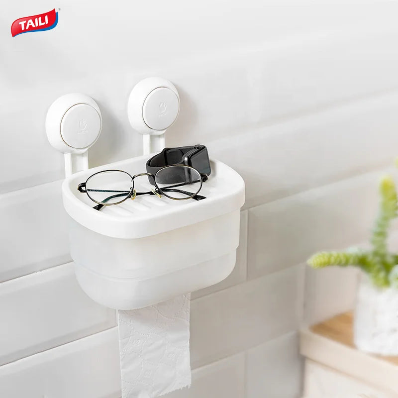 TAILI Wall Mounted Powerful Tissue Roll Vacuum Suction Cup Toilet Tissue Holder for Bathroom Kitchen