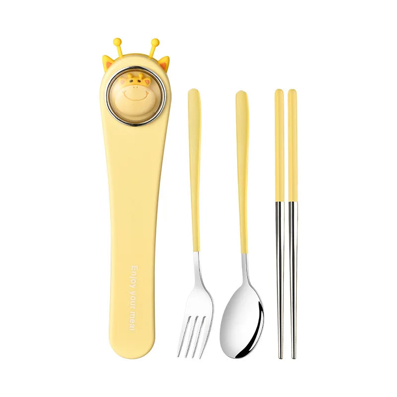 Eco Stainless Steel 304 Flatware Portable Outdoor Reusable Camping Children Travel Chopsticks Fork Spoon Cutlery Set With Case