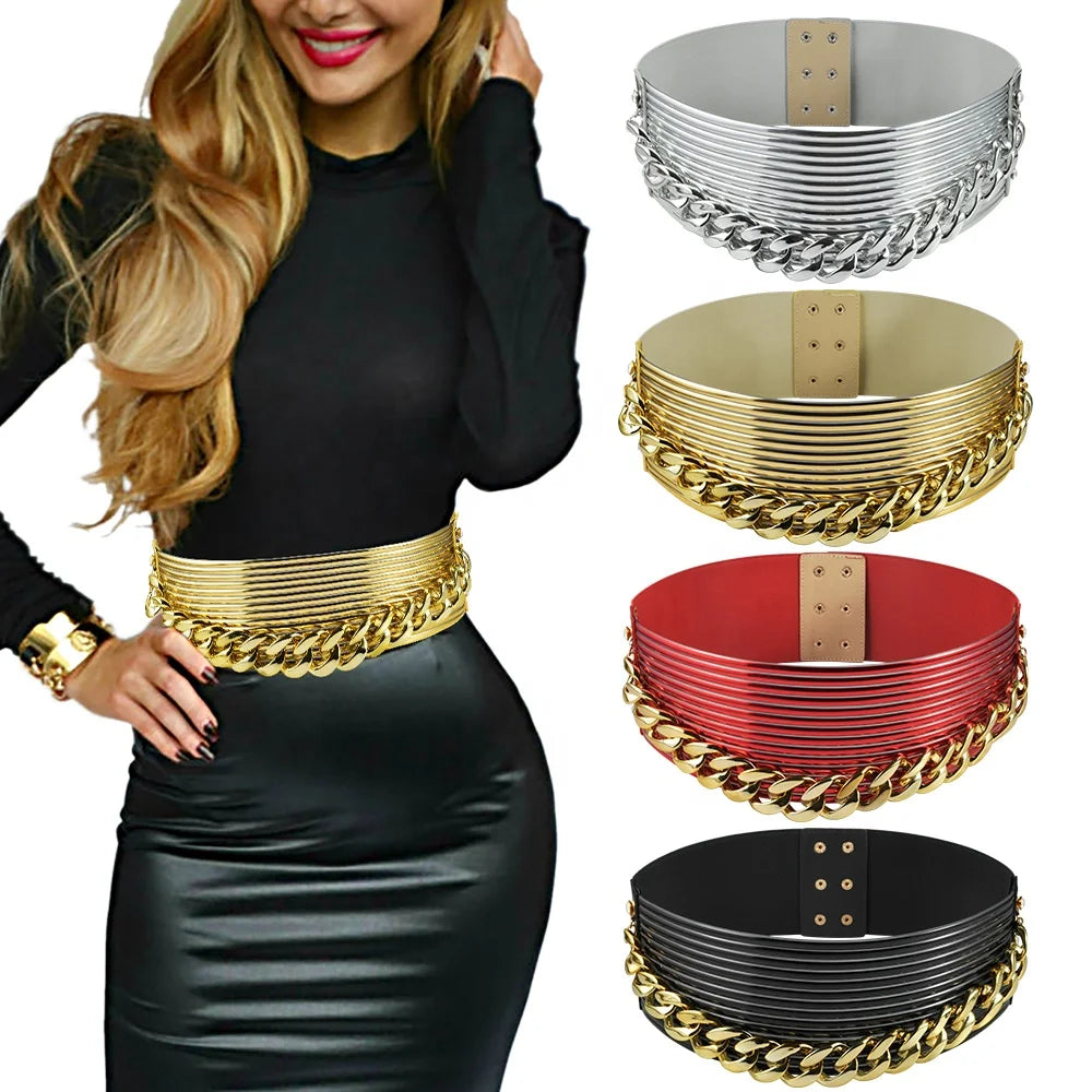 Women's Faux Leather Corset Waist Belt Metal Buckle Decorative Strap for Wedding Engagement or Party Dress Gift Accessory