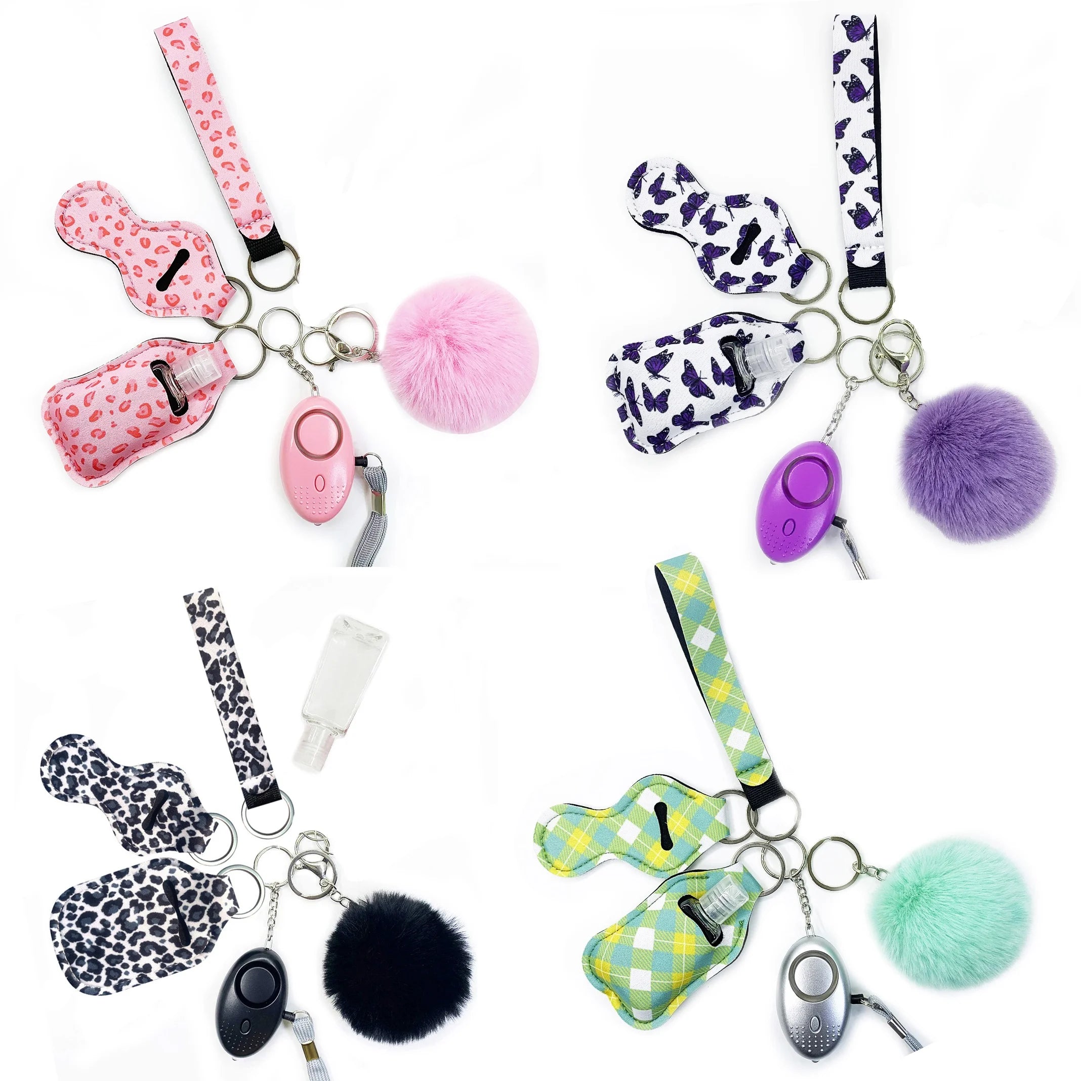 Cute Personal Safety Alarm Puffball Set Women Girl Self Defense Keychain Neoprene Self Defense Set -6pcs Set