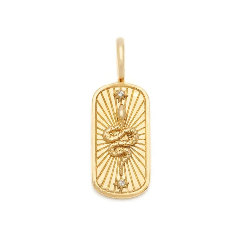 Gemnel Brass 18k Gold Vermeil Necklace Ancient Symbol Snake Pendant Necklace Custom Jewelry Pendant