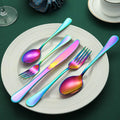 Rainbow Silverware Flatware Set 4 Piece Stainless Steel Colorful Cutlery with Titanium Plated Tableware Kitchen Eating Utensil