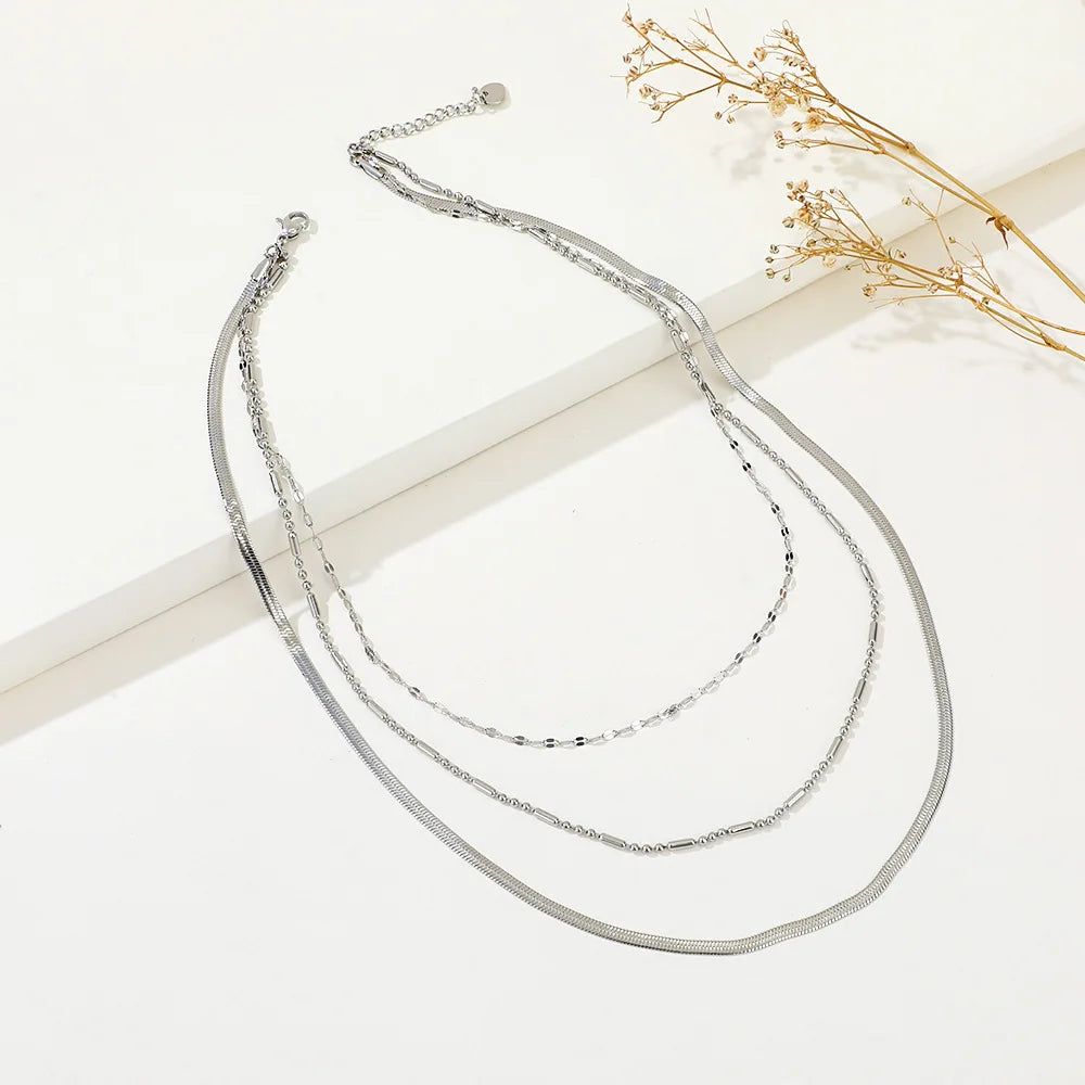 Stainless Steel Gold-plated Three-layer Geometric Collar Chain for Women 2025 New Model Light Luxury Layered Design Anniversary