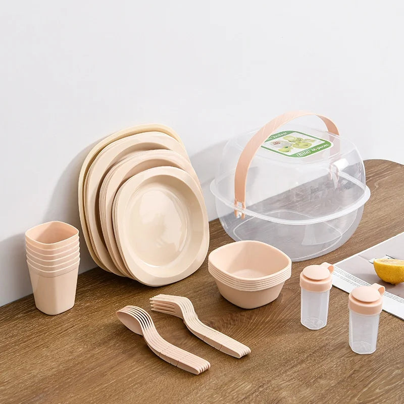 Essential 48-Piece Disposable Plastic Outdoor Portable Tableware Set Modern Dinnerware for Camping and Picnics