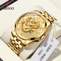 CHENXI Gold Dragon Watch for Men 8220 Stainless Steel Waterproof Quartz Watches Mens Diamond Bracelet Fashion Date Wristwatches