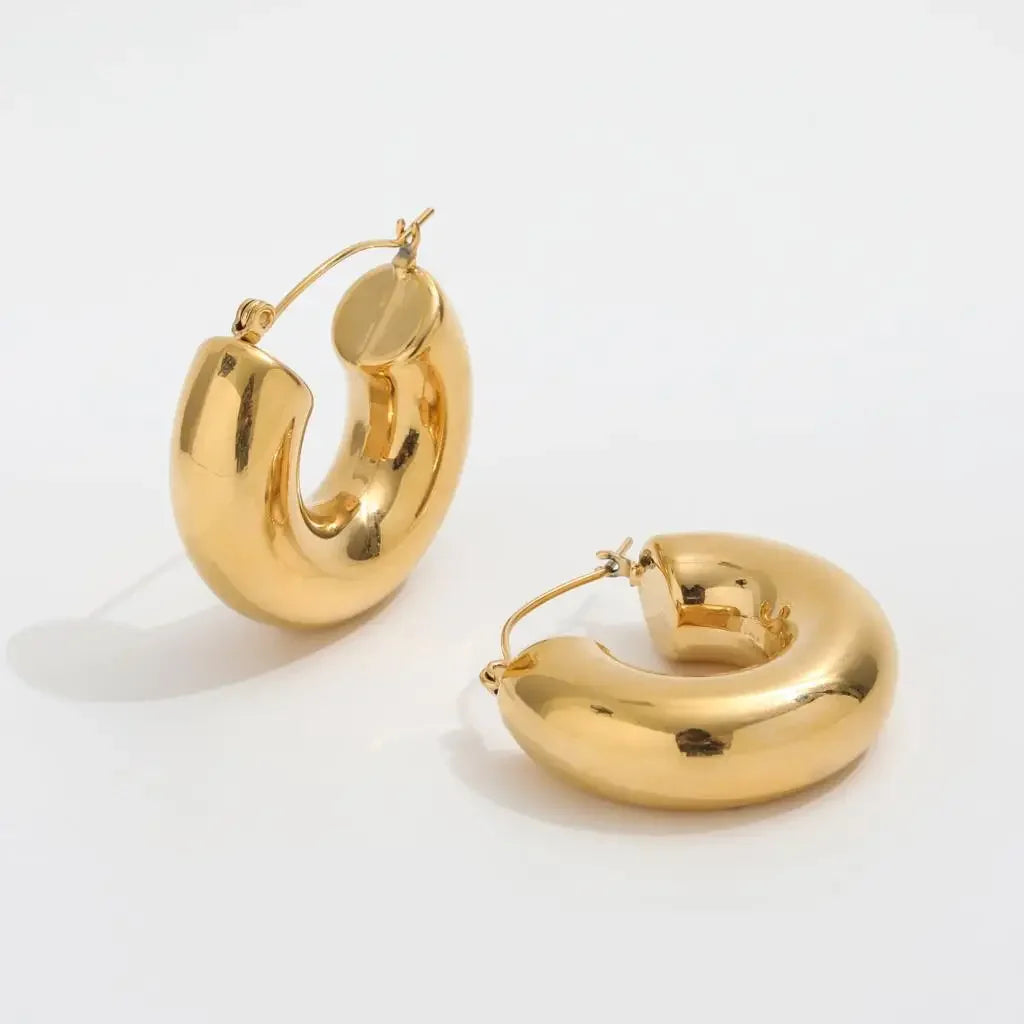 Fenny 18K PVD Plated Wholesale Tarnish Free&No Fade Solid Chunky C-shaped Stainless Steel Hoop Earring for Women