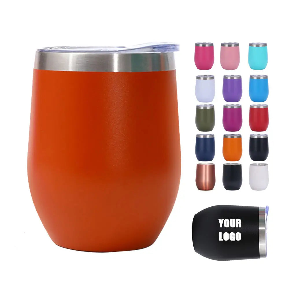 Custom 12oz Double Wall Stainless Steel Vacuum Insulated Coffee Mug Egg Shape Wine Tumbler Travel Cup With Lid for Camping