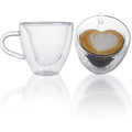 Heart Shaped Double Walled Insulated Glass Coffee Mugs Tea Cups Double Wall Glass 8oz Clear Mug with Handle