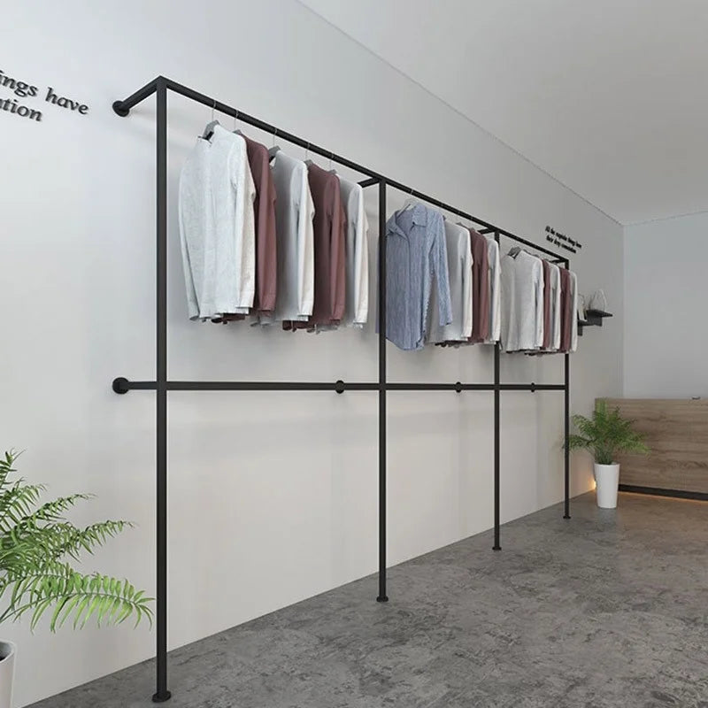 Modern Home Furniture Double-Layer Wooden Wardrobe Rack Wall-Mounted Open Clothes Display Shelf for Bedroom Cloakroom